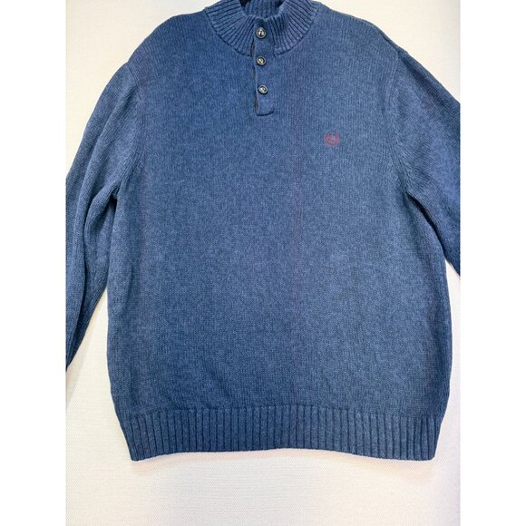 Chaps Mens Pullover Sweater Button Collar & Suede Elbow Patches XXL Blue - Picture 2 of 13